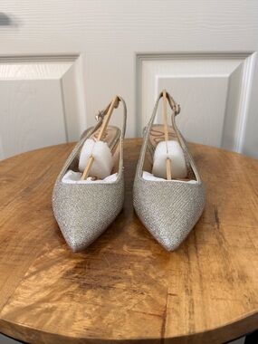 Sam Edelman Silver Glitter Pointed Slingback Heels